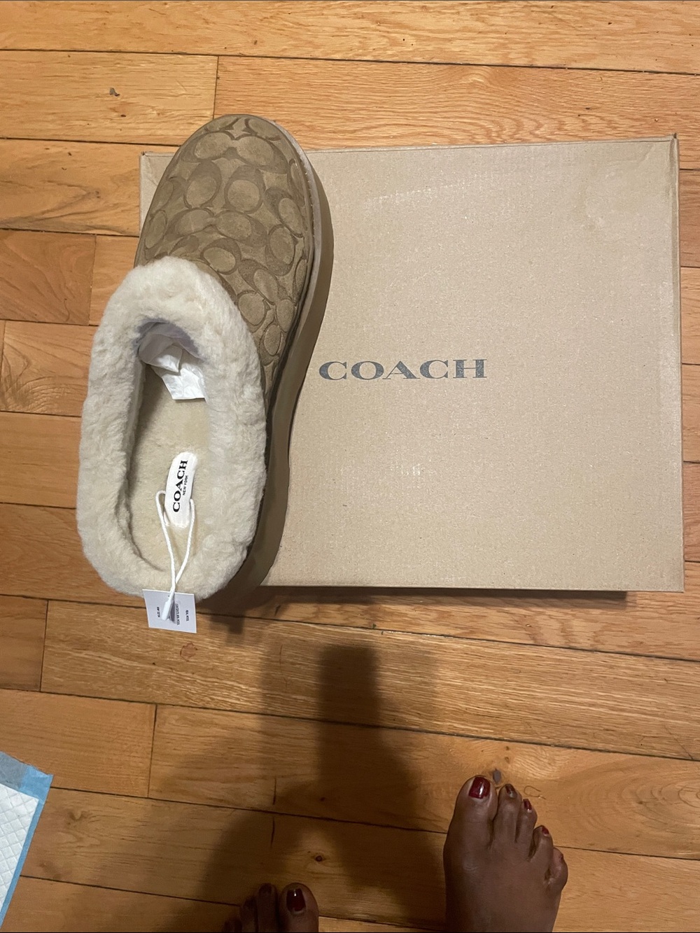 Coach Khaki Signature Shearling Slip-On Mule